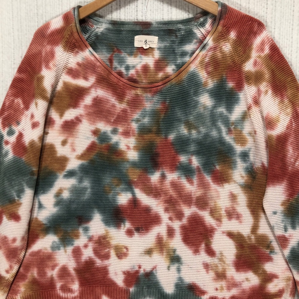 Lou & Grey Tie Dye Cotton Sweater Pullover Long Sleeve Scoop Neck Women's Medium